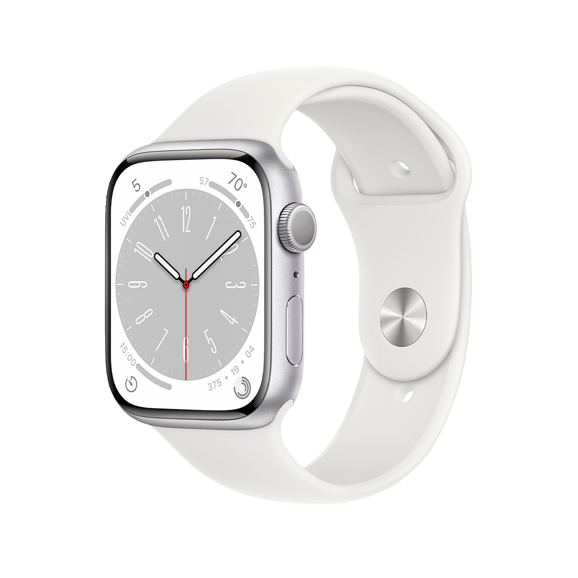 Apple Watch Series 8 41mm GPS - Silver w/ M/L White Sports Band, Grade A