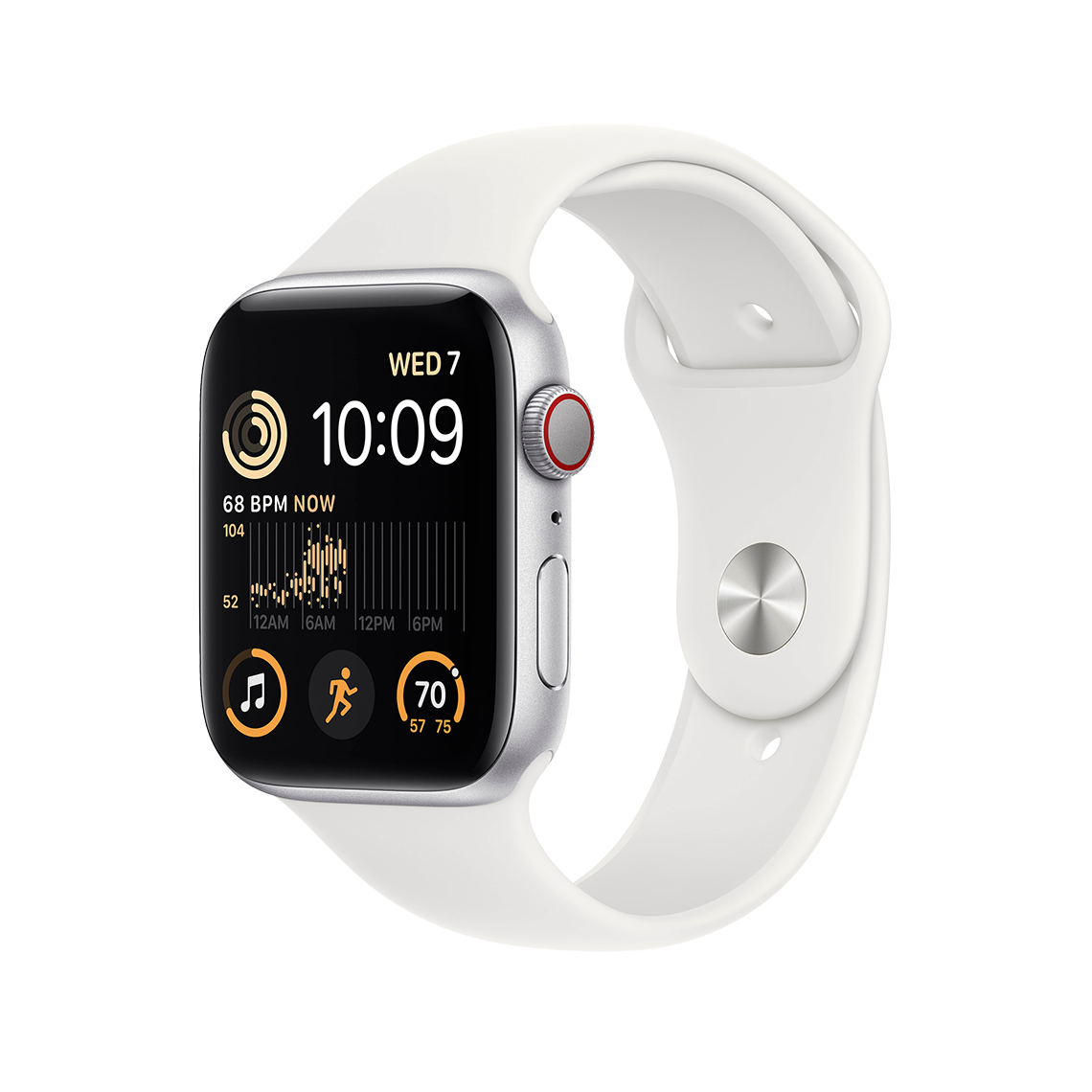 Apple Watch SE 2 44mm GPS + Cellular - Silver w/ M/L White Sports Band, Grade B