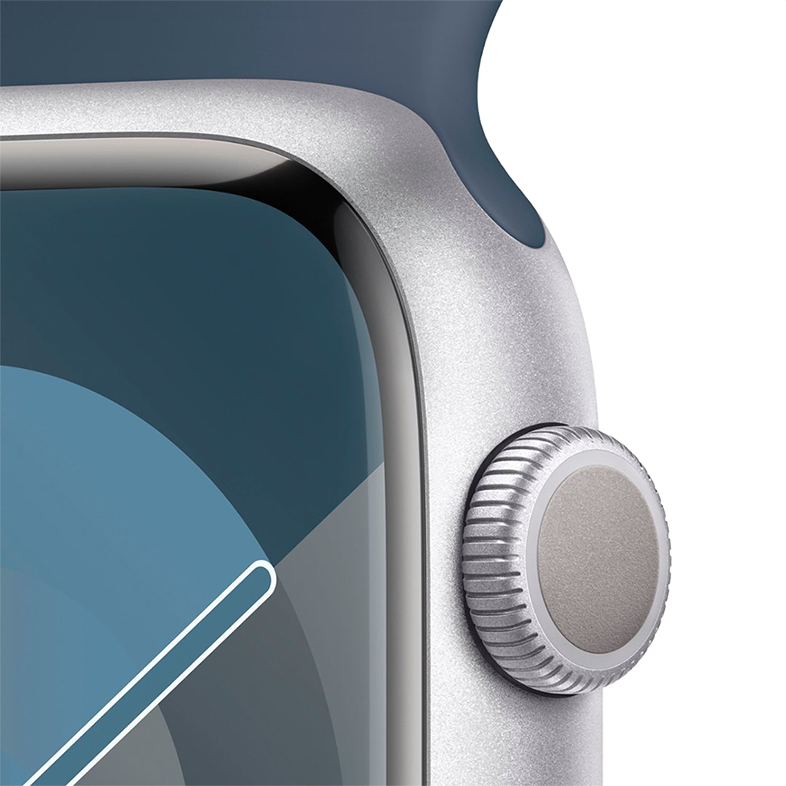 Apple Watch Series 9 45mm GPS - Silver w/ M/L Storm Blue Sports Band, Open Box