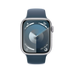 Apple Watch Series 9 45mm GPS - Silver w/ M/L Storm Blue Sports Band, Open Box