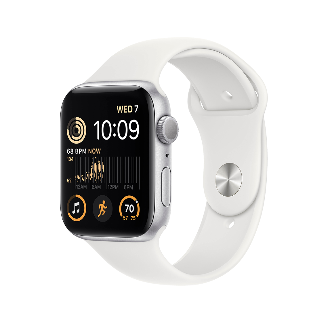 Apple Watch SE 2 44mm GPS - Silver w/ S/M White Sports Band, Open Box