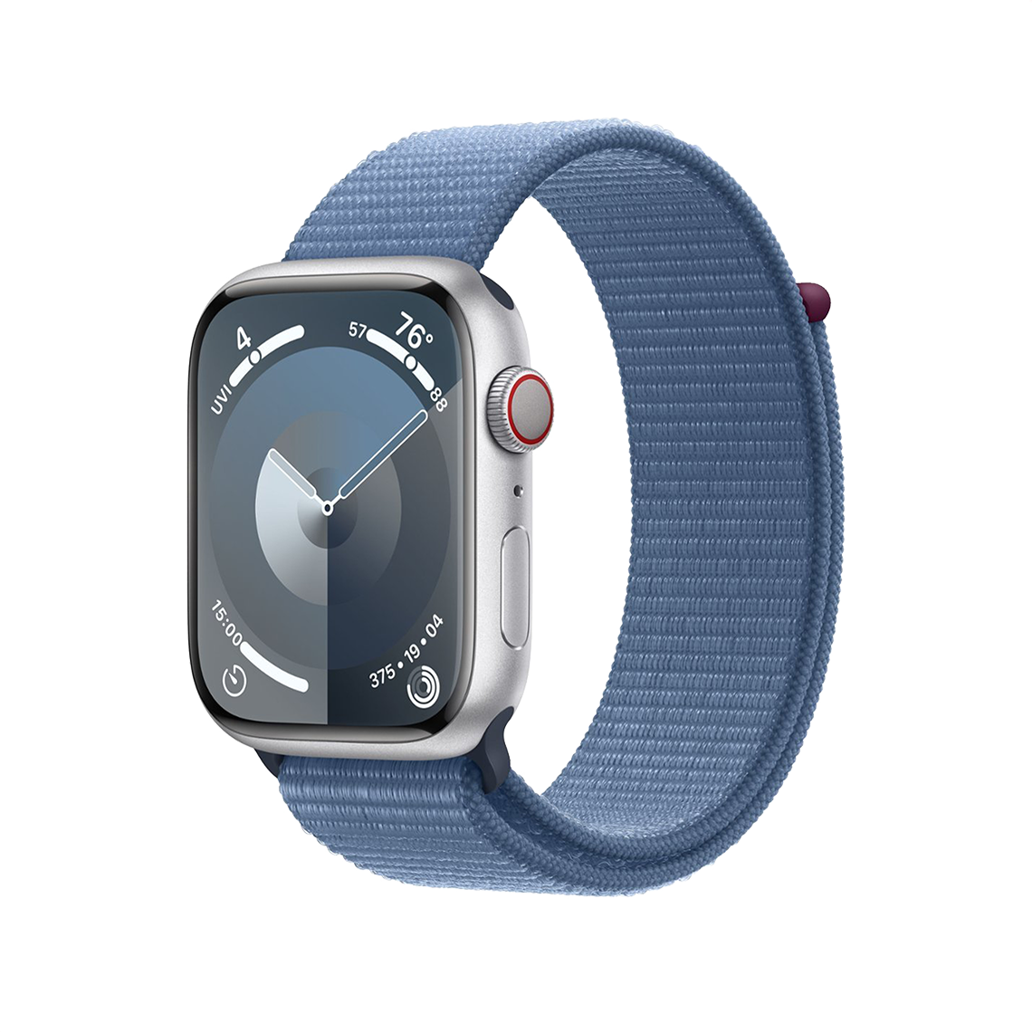 Apple Watch Series 9 45mm GPS + Cellular - Silver w/ Winter Blue Sport Loop, Grade A